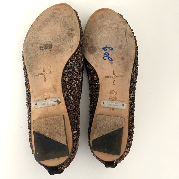 Dusica Sacks Ballet Flat Peep Toe Rock Stone Hand made Brown Embellished 38 8 - Picture 11 of 12